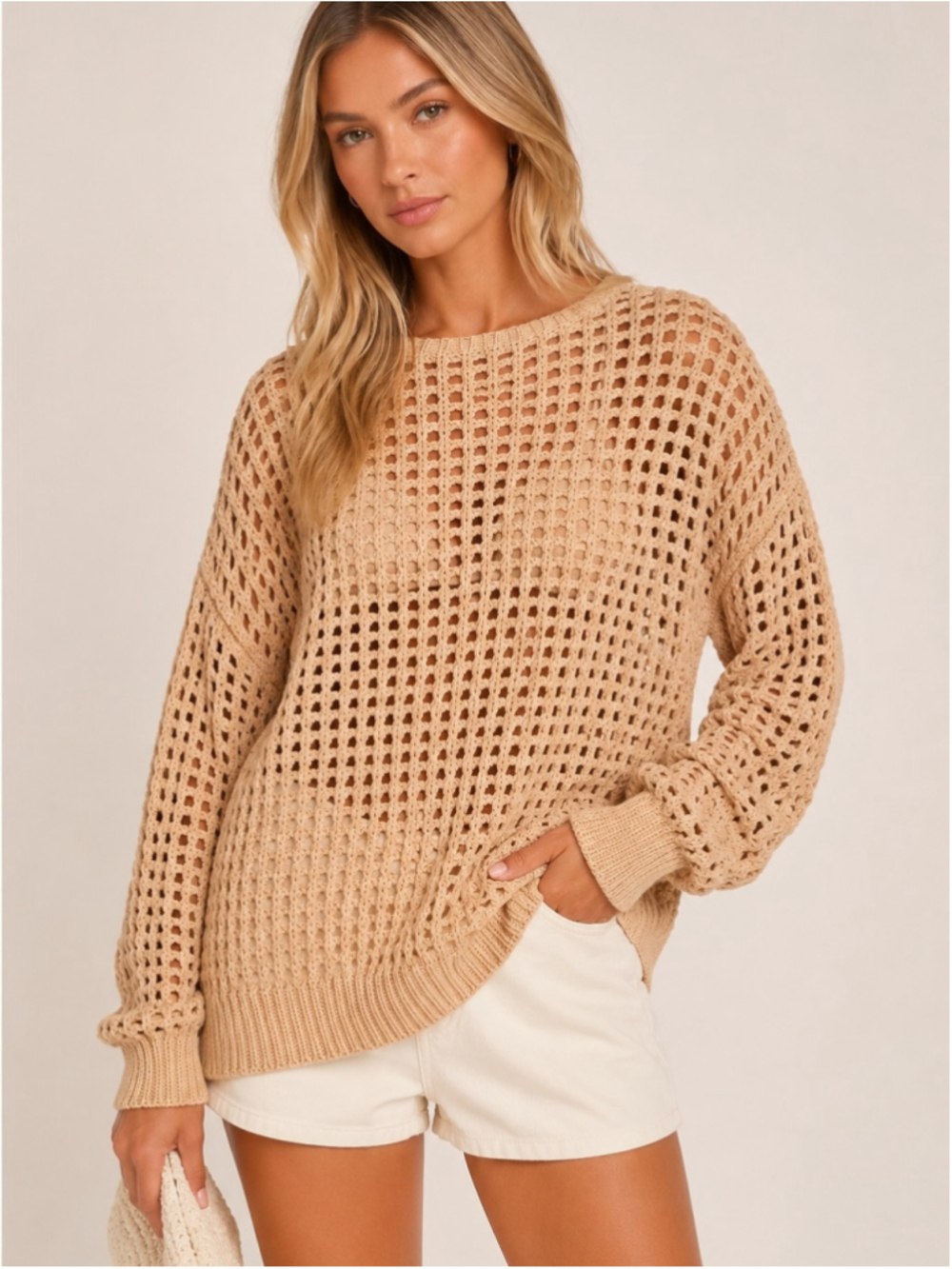 Dear John Beige Open-Knit Sweater